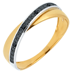 Trauring Saturn Quadri - Gelbgold - Schwarze & weiße Diamanten - 18 Karat