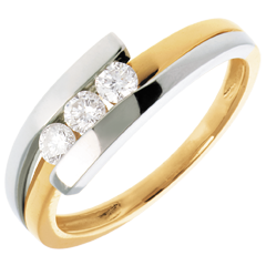 Trilogie Bipolaire - 3 diamants 0.28 carats - or blanc et or jaune 18 carats