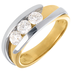 Trilogie Kostbarer Kokon - Anziehungskraft - Gelb und Weißgold - sehr großes Modell - 3 Diamanten 0. 77 Karat - 18 Karat