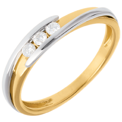 Trilogie Ring Kostbarer Kokon - Anziehungskraft - Weiß-und Gelbgold - 3 Diamanten 0.11 Karat - 18 Karat