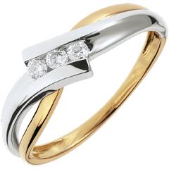Trilogie Ring Liefdesnest - Solfege - 18 karaat witgoud geelgoud - 3 Diamanten