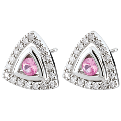 Orecchini Salma - Oro bianco - 9 carati - 36 Diamanti - 0.18 carati - 2 Zaffiri rosa 
