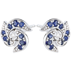 Orecchini - Rinaka - Oro bianco - 9 carati - 2 Diamanti - 18 Zaffiri - 0.32 carati