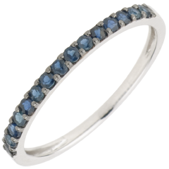 Anello Uccello del Paradiso - una fila - Oro bianco - 9 carati - Zaffiro blu