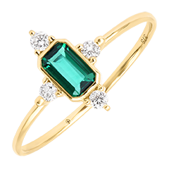 Anello Iselda – Oro giallo 9 carati, smeraldo sintetico e diamanti sintetici