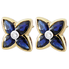 Orecchini Bella stella - Oro giallo - 9 carati - 2 Diamanti - 8 Zaffiri - 1.7 carati