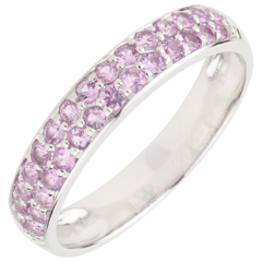 Anello Uccello del Paradiso - due file - Oro bianco - 9 carati - Zaffiro rosa