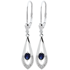 Orecchini - Britanie - Oro bianco - 9 carati - 2 Diamanti - 2 Zaffiri - 0.45 carati