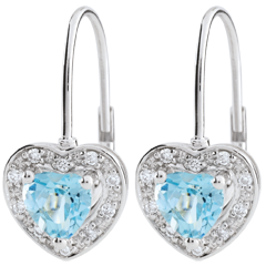 Orecchini Cuore Incantato - Oro bianco - 18 carati - 20 Diamanti - Topazio blu - 1.19 carati