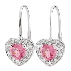 Orecchini Cuore Incantato - Oro bianco - 18 carati - 20 Diamanti - tormalina rosa - 1 carato