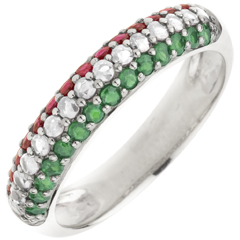Anello Bandiera italiana - Oro bianco - 9 carati - 15 Diamanti - 14 Tsavoriti - 14 Rubini - 0.79 carati