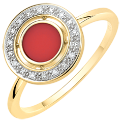 Anello Beatitudine - Corniola e diamanti - Oro gialllo 18 carati