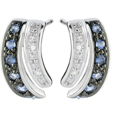 Orecchini Savina - Oro bianco - 9 carati - 12 Zaffiri blu - 4 Diamanti - 0.24 carati