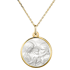 Medaille der Heiligen Familie – 18-karätiges Gelbgold und Perlmutt