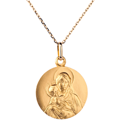 Klassischer Anhänger Jungfrau mit Jesuskind - 18mm - 375er Gelbgold