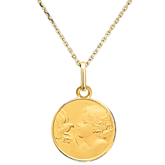 Medaille - Der Engel und die Taube – 18-karätiges Gelbgold