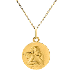 Träumender Engel Medaille – 18-karätiges Gelbgold