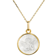 Medaille Der Nachdenkliche Engel – 18-Karat-Gelbgold und Perlmutt