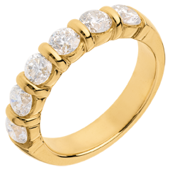 Trauring semi pavé in Gelbgold - Krappenfassung - 1.5 Karat - 6 Diamanten