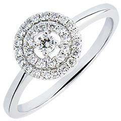 Verlobungsring Ursprung - Doppelter Halo - 9 Karat Weißgold und Diamanten