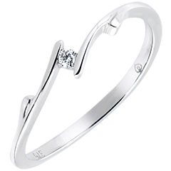 Solitär Ring Kostbarer Kokon - Zweig - 18 Karat Weißgold und Diamant