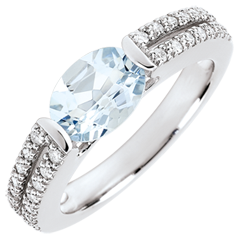Victory Engagement Ring - 1.2 carat aquamarine and diamonds - white gold 18 carats