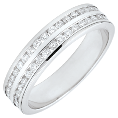 Weddingring white gold semi paved - rail setting 2 rows - 0.38 carat - 32 diamonds - 18 carat