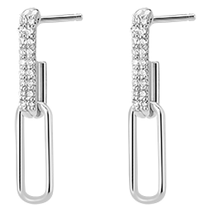 Kolczyki zwisające Wschodnie spojrzenie - Pia- 2 ogniwa - 18 karatowe białe złoto i diamenty