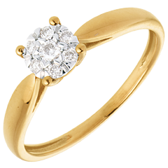 Zarter Ring in Gelbgold Diamantsphäre - 7 Diamanten