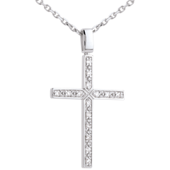 Zawieszka Krzyż z białego złota 18-karatowego wysadzana diamentem - 0,15 karata