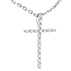 Zawieszka w kształcie krzyża z białego złota z diamentami - 17 diamentów - złoto białe 9-karatowe