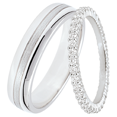 Zestaw obrączek Star & Radieuse – białe złoto i diamenty – 9 karatów Zestaw obrączek Star & Radieuse – białe złoto i diamenty – 9 karatów