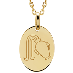 Medalla grabada ovalada - Aquarius - Oro amarillo de 9 quilates - Colección Zodiac Yours - Edenly Yours
