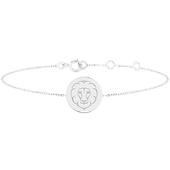 Brățară medalion rotund gravată - Leo - aur alb de 9 carate - Colecția Zodiac Yours - Edenly Yours