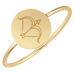 Runder Medaillonring mit Gravur - Sagittarius - Gelbgold, 9 Karat - Kollektion Zodiac Yours - Edenly Yours