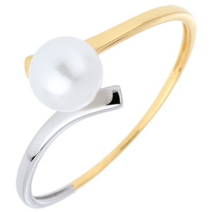 Anello Olympia - Oro bianco e Oro giallo - 18 carati - Perla bianca