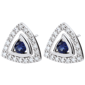Orecchini Salma - Oro bianco - 9 carati - 36 Diamanti - 0.18 carati - 2 Zaffiri blu