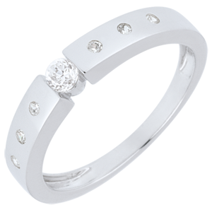 Anello Solitario Désirée - Oro bianco - 9 carati - 7 Diamanti - 0.17 carati