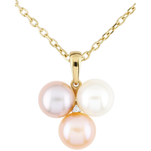 Ciondolo - Trio di perle - Oro giallo - 9 carati - Diamante - Perla - 9.78 carati