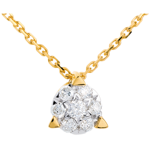 Collana Mezza Sfera pavé - Oro bianco e Oro giallo 18 carati - 7 diamanti - 0.18 carati