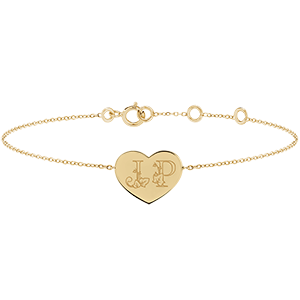 Heart engraved medal bracelet - 9K yellow gold - ABC Yours Collection - Edenly Yours