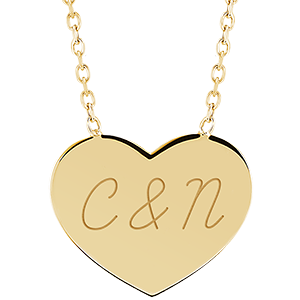 Necklace with engraved heart medallion - 9K yellow gold - ABC Yours Collection - Edenly Yours