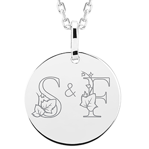 Médaille ronde gravée - or blanc 9 carats - Collection ABC Yours - Edenly Yours