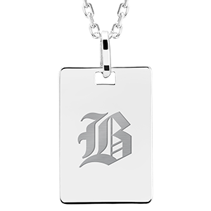 Médaille rectangle gravée - or blanc 9 carats - Collection ABC Yours - Edenly Yours