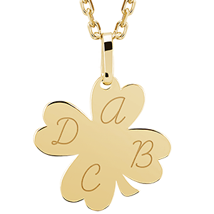 Clover medal engraved - 9K yellow gold - ABC Yours Collection - Edenly Yours