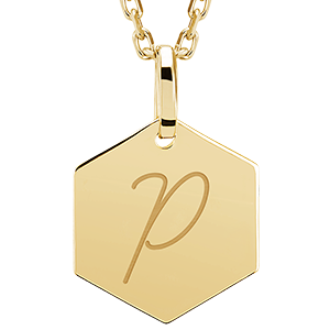 Médaille hexagonale gravée - or jaune 9 carats - Collection ABC Yours - Edenly Yours