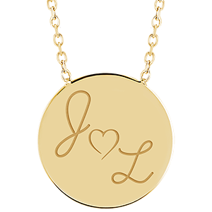 Necklace with engraved round medallion - 9K yellow gold - ABC Yours Collection - Edenly Yours