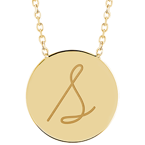 Necklace with engraved round medallion - 9K yellow gold - ABC Yours Collection - Edenly Yours