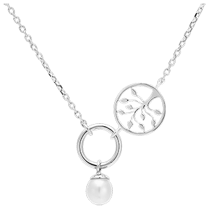 Collier Abondance - Arbre de vie - or blanc 9 carats et perle
