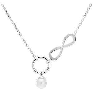 Collier Abondance - Infini - or blanc 9 carats et perle